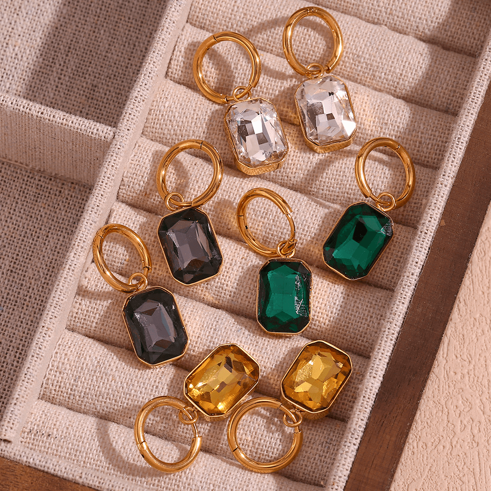 Emerald Cut Zircon Drop Huggie Hoop Earrings