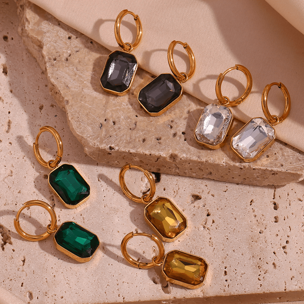Emerald Cut Zircon Drop Huggie Hoop Earrings