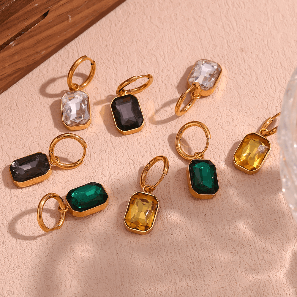 Emerald Cut Zircon Drop Huggie Hoop Earrings