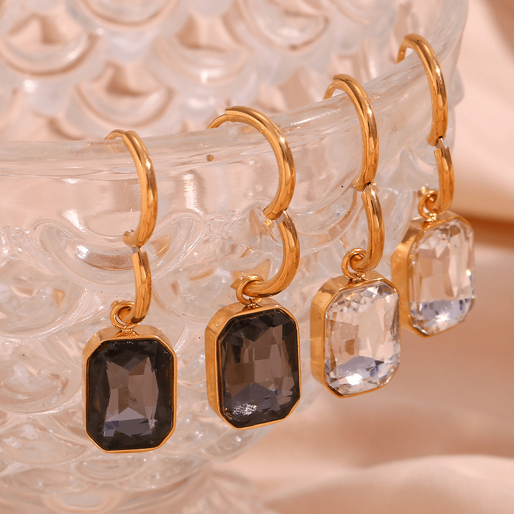 Emerald Cut Zircon Drop Huggie Hoop Earrings