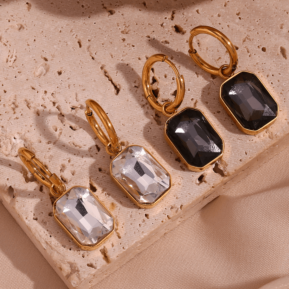 Emerald Cut Zircon Drop Huggie Hoop Earrings
