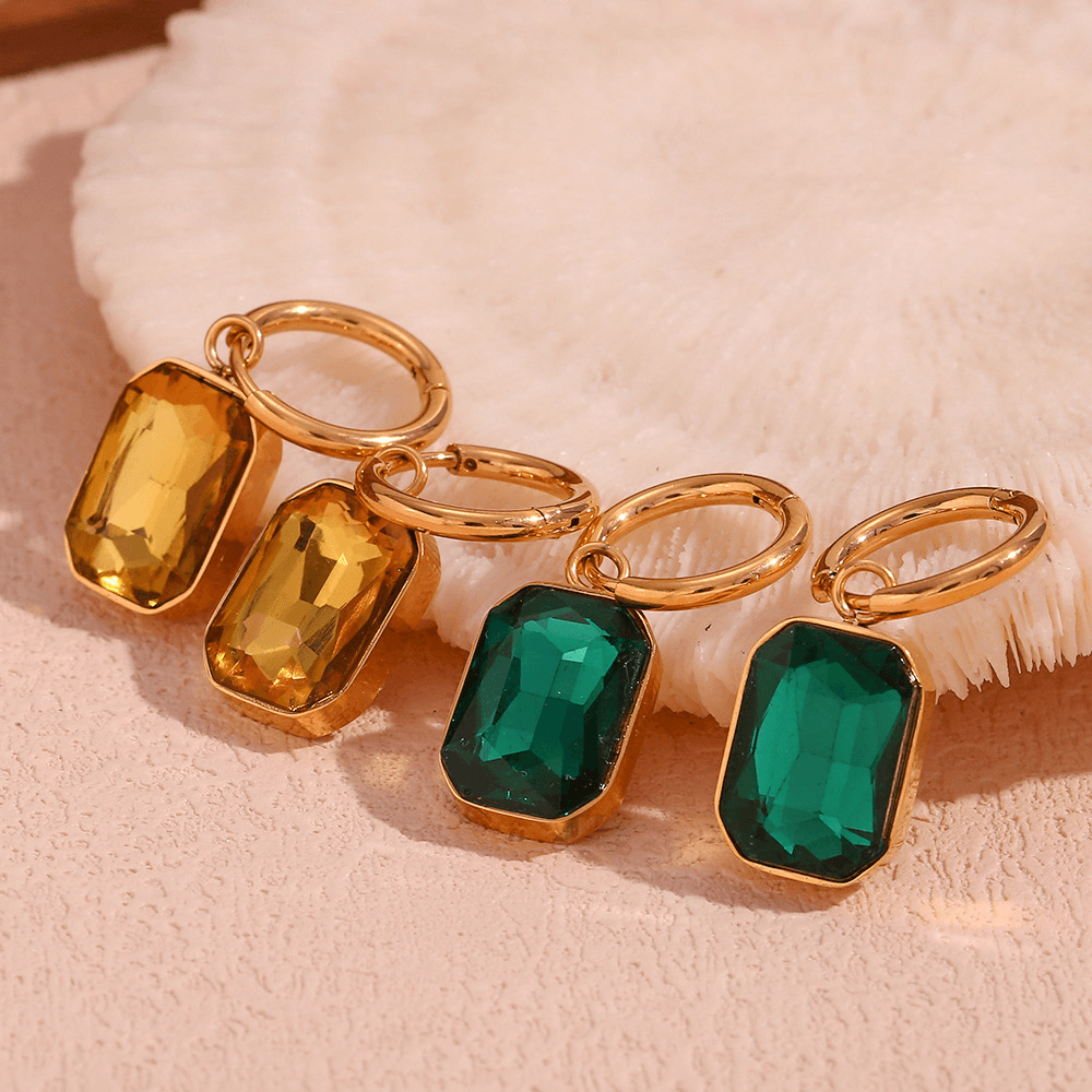 Emerald Cut Zircon Drop Huggie Hoop Earrings
