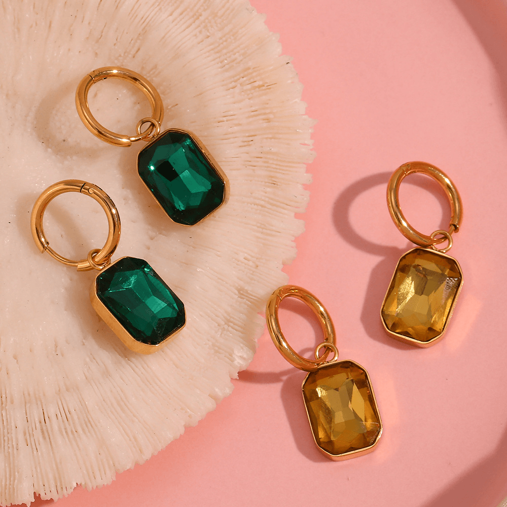 Emerald Cut Zircon Drop Huggie Hoop Earrings
