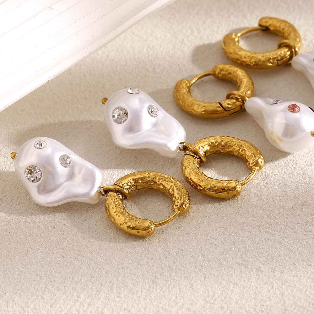 Baroque Pearl Drop Earrings with Inlaid Zircon