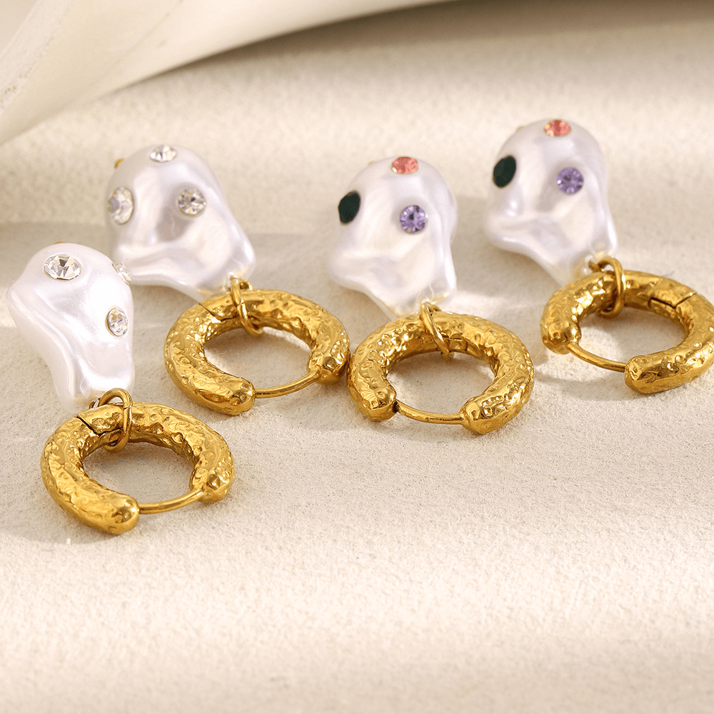 Baroque Pearl Drop Earrings with Inlaid Zircon