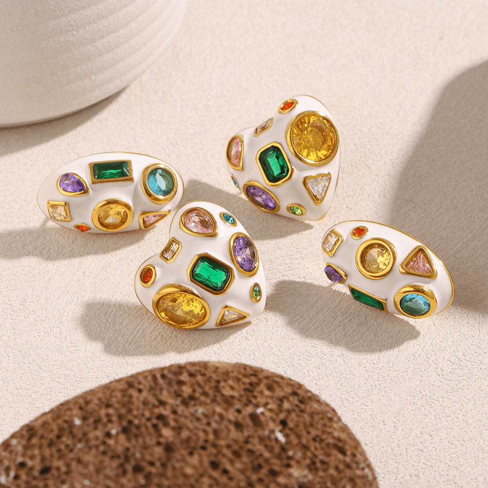 Colorful Zircon Enamel Chunky Stud Earrings