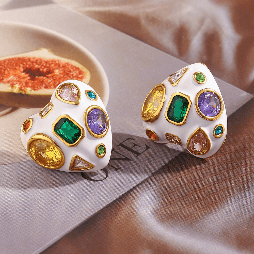 Colorful Zircon Enamel Chunky Stud Earrings