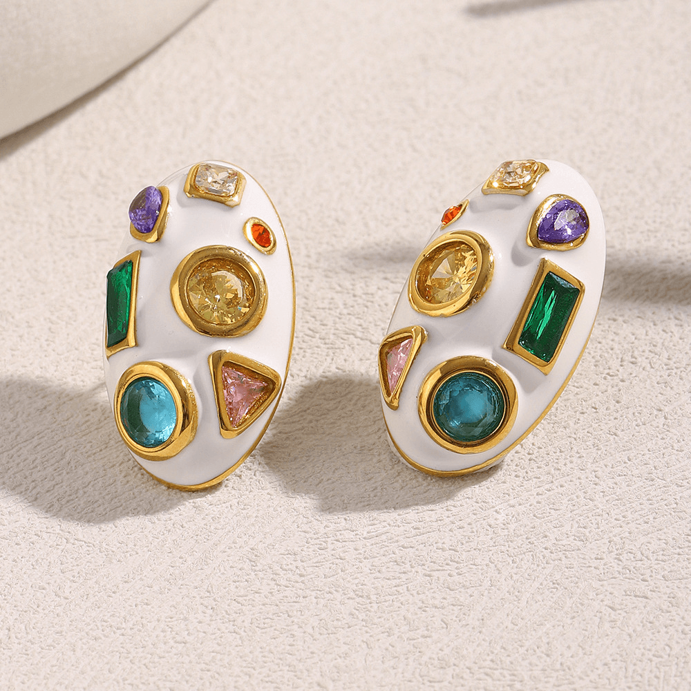 Colorful Zircon Enamel Chunky Stud Earrings