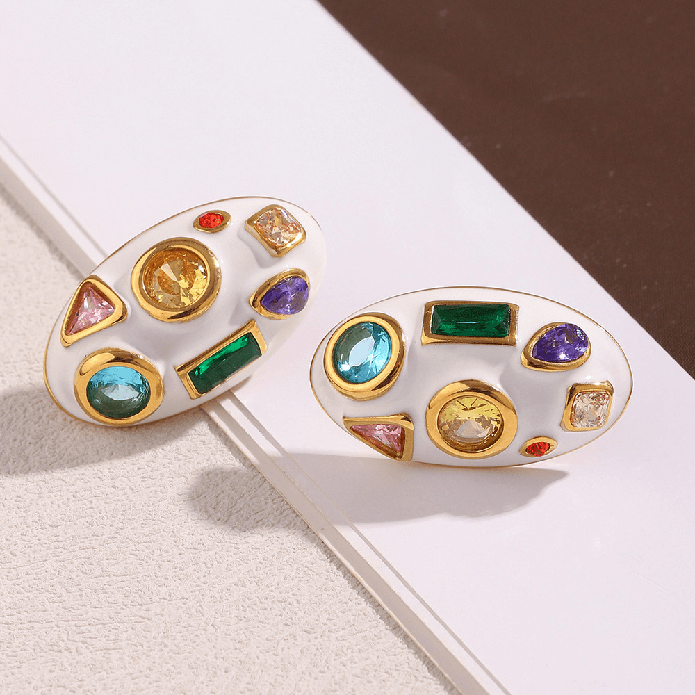 Colorful Zircon Enamel Chunky Stud Earrings