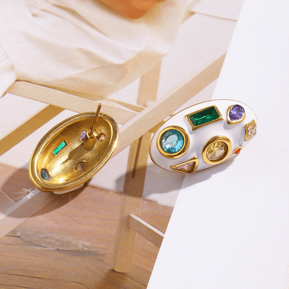 Colorful Zircon Enamel Chunky Stud Earrings
