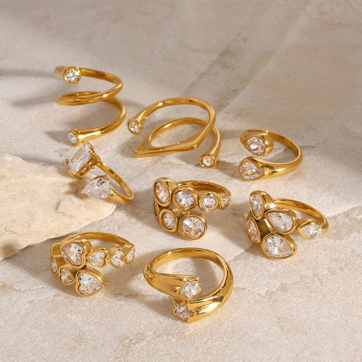 Open CZ Statement Rings - 18K Gold Plated Stainless Steel