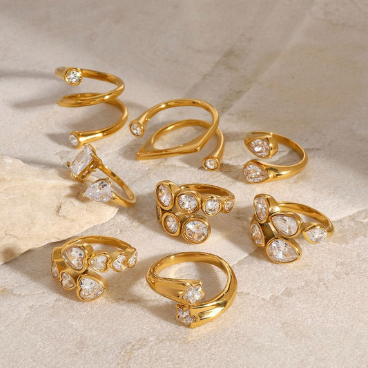 Open CZ Statement Rings - 18K Gold Plated Stainless Steel
