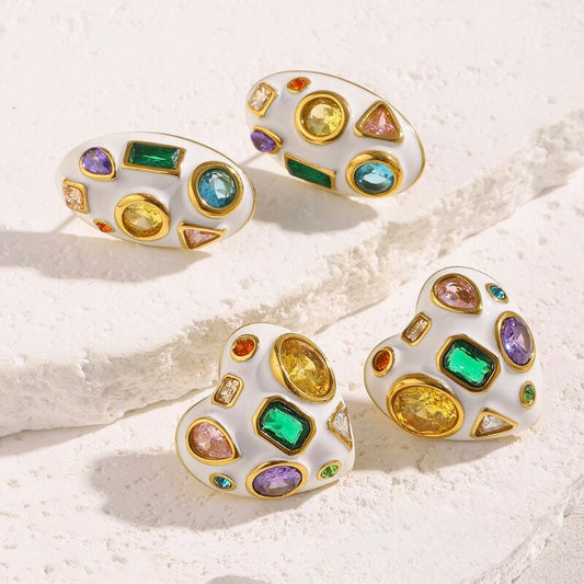 Colorful Zircon Enamel Chunky Stud Earrings