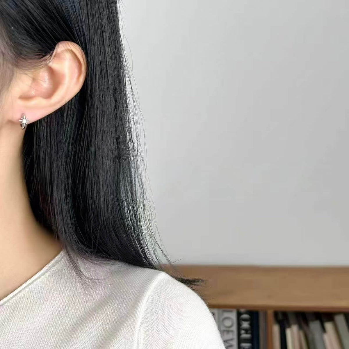 Asymmetric North Star CZ Dangle Huggie Earrings