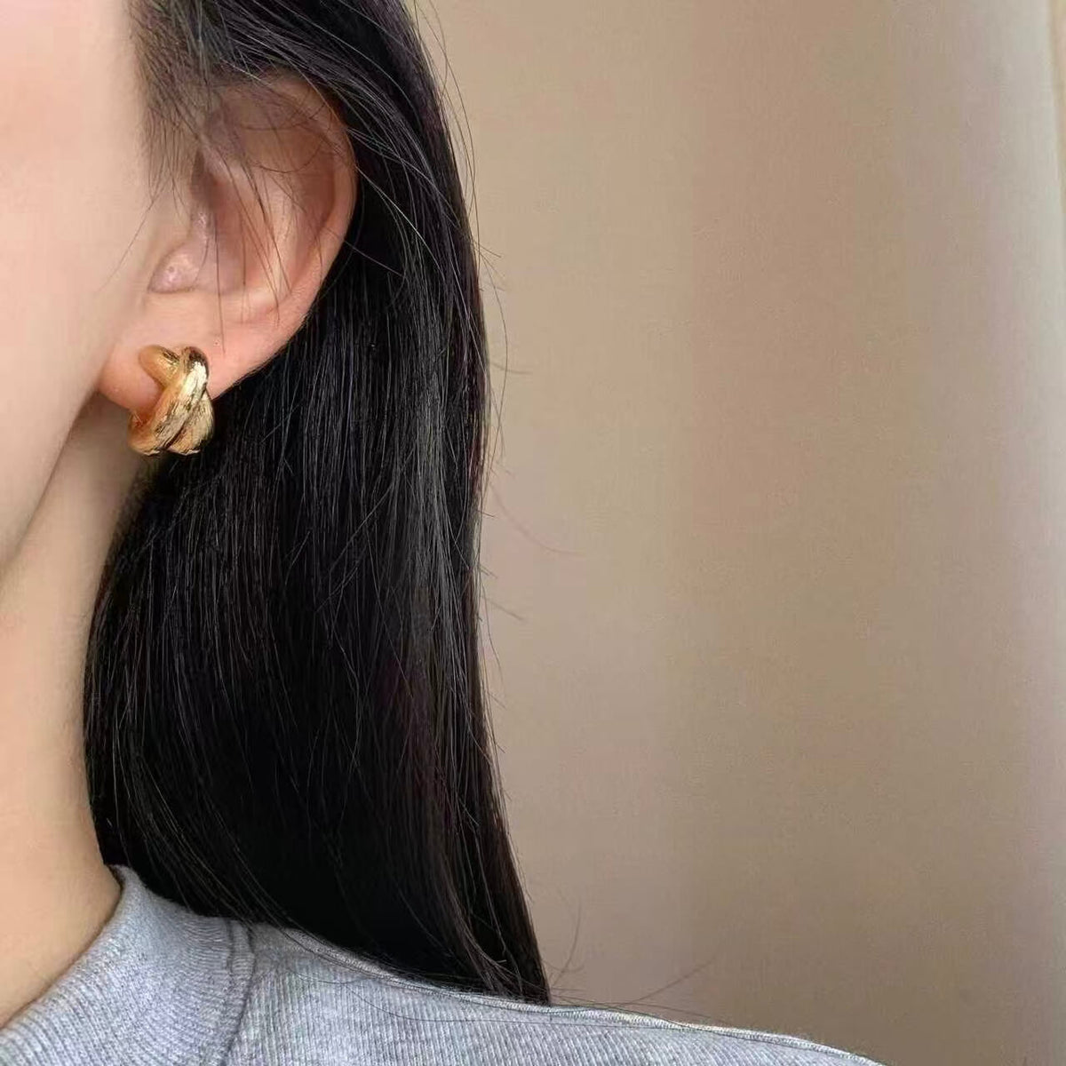 Twisted Cross Textured Chunky Huggie Hoop Earrings