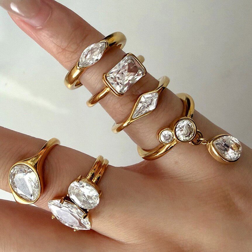 Stainless Steel Zircon Statement Rings