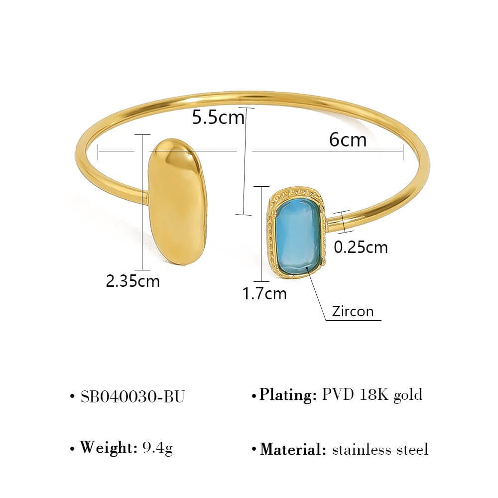 Asymmetric Zircon Open Cuff Bangle