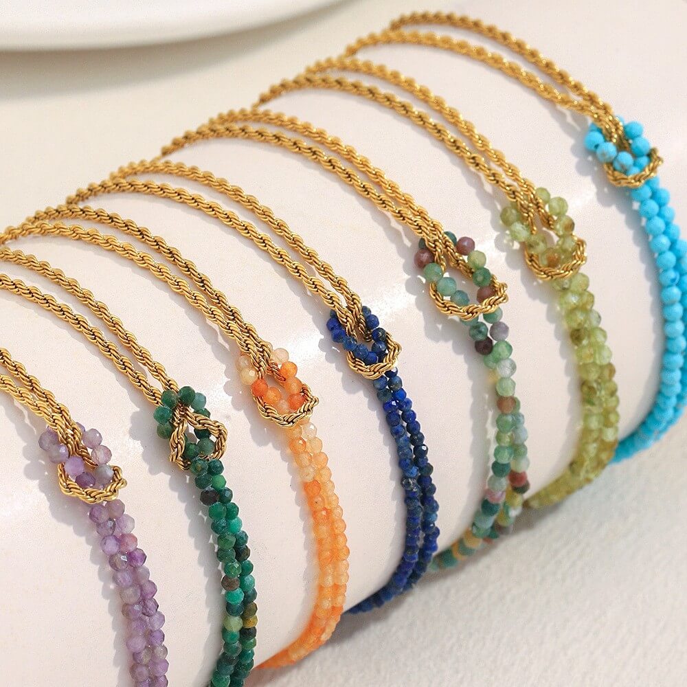 Boho Natural Gemstone Beaded Rope Chain Bracelet