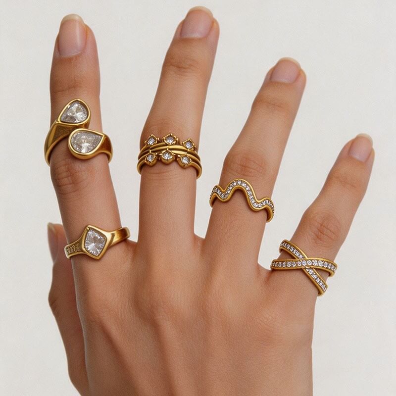 18K Gold CZ Statement Open Ring