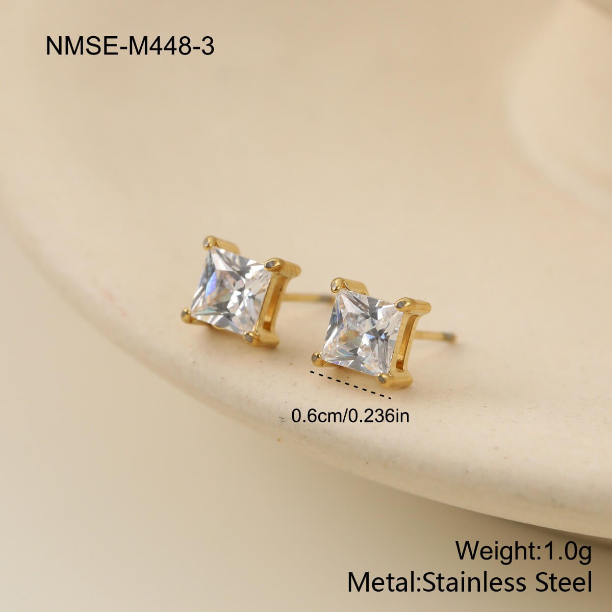 Princess Cut Zircon Stud Earrings in Gold & Silver (4mm-8mm)