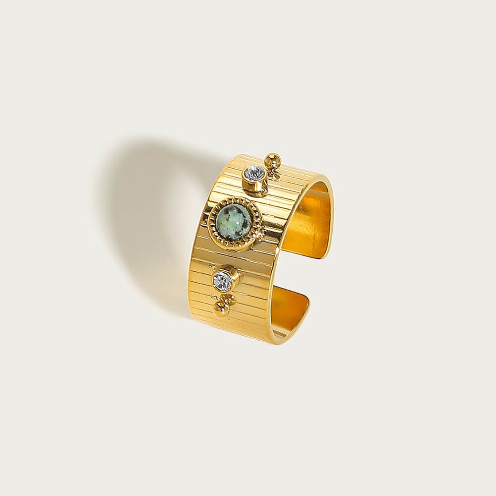 Vintage Natural Gemstone Statement Open Ring