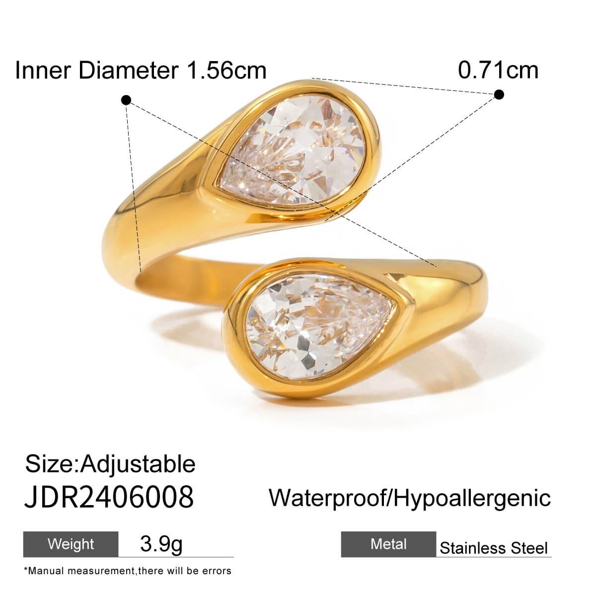 Open CZ Statement Rings - 18K Gold Plated Stainless Steel
