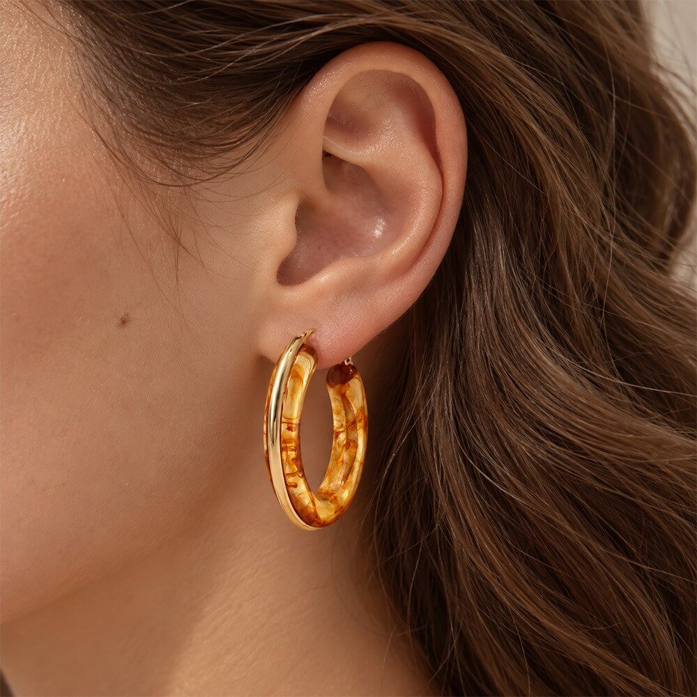Chunky Resin Hoop Earrings 18K Gold Stainless Steel