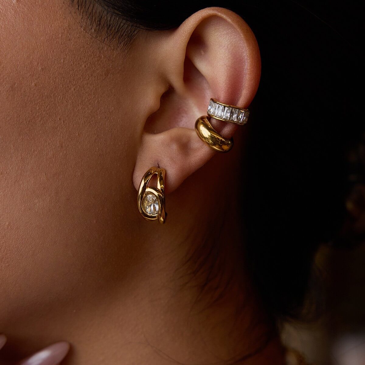 Modern Gold Zircon Huggie & Ear Cuff Collection