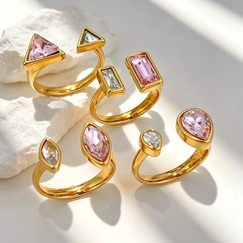 18K Gold Geometric Crystal Open Ring