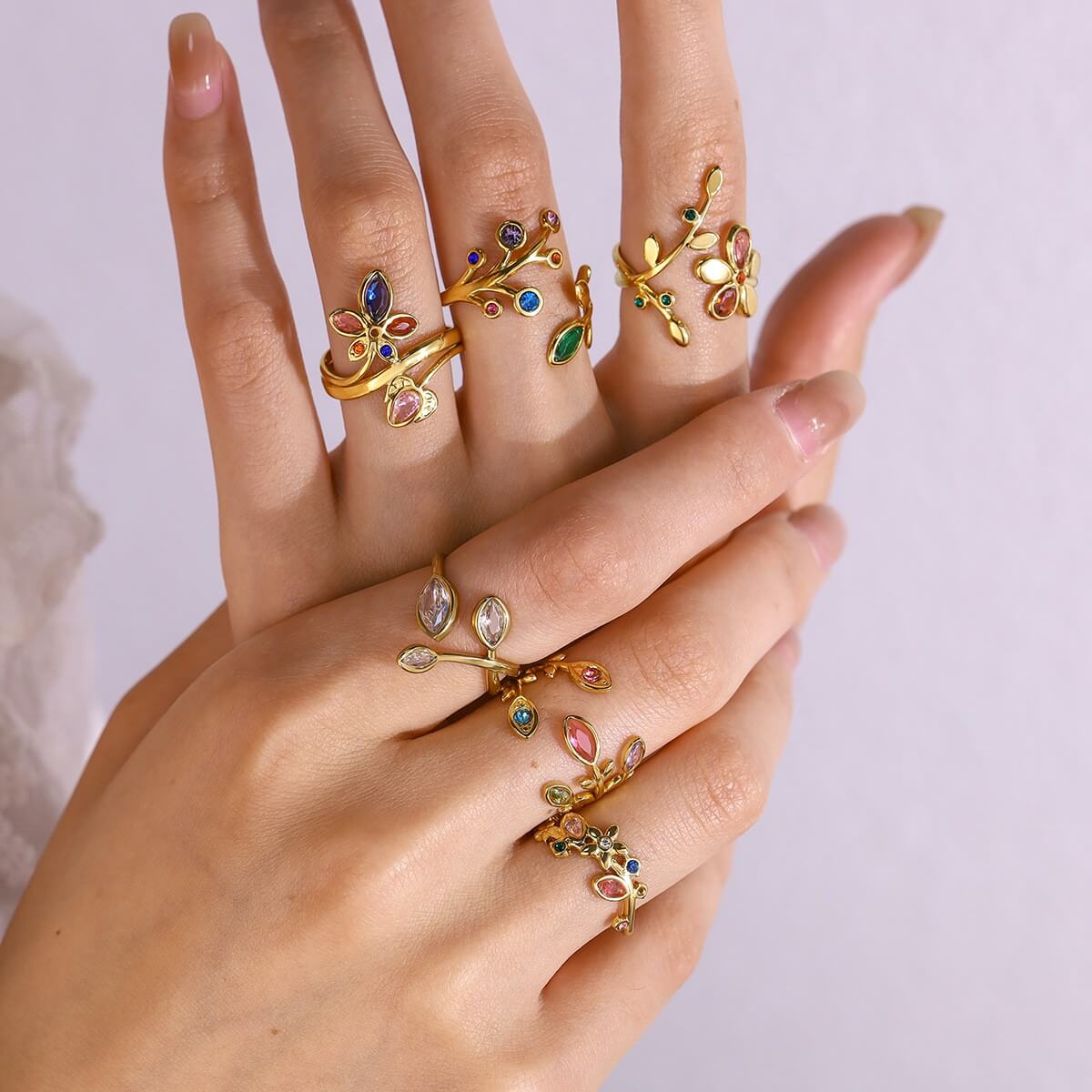Colorful Floral Leaf Statement Ring