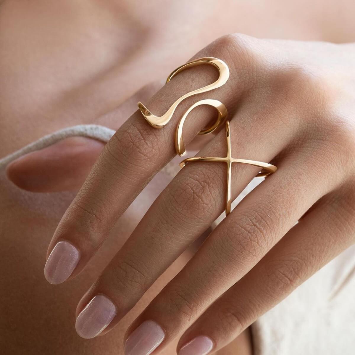 Waterproof Sculptural Wave Open Rings