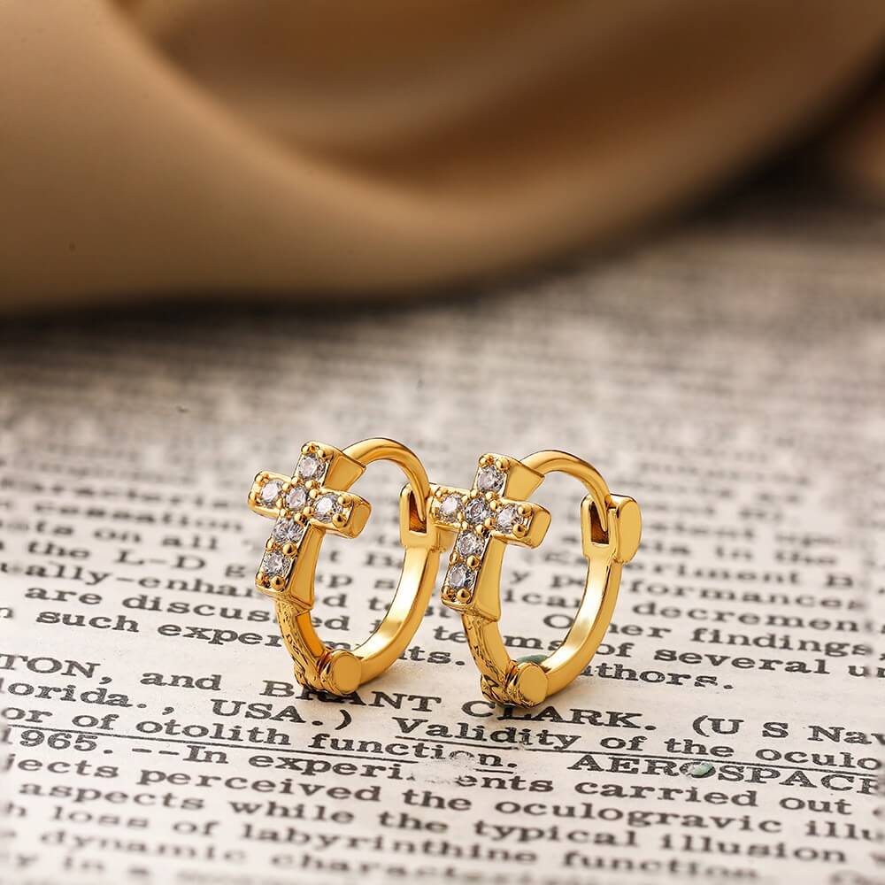 Dainty Textured CZ Huggie Hoop Earrings - 18K Gold Plated Brass