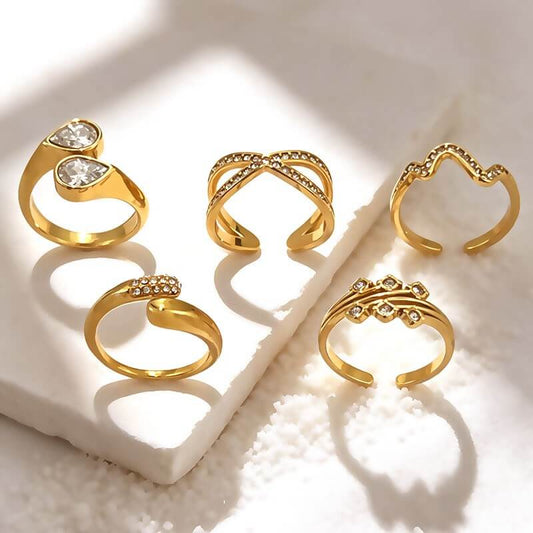 18K Gold CZ Statement Open Ring