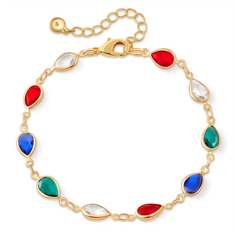 Colorful Crystal Charm Chain Brass Bracelet