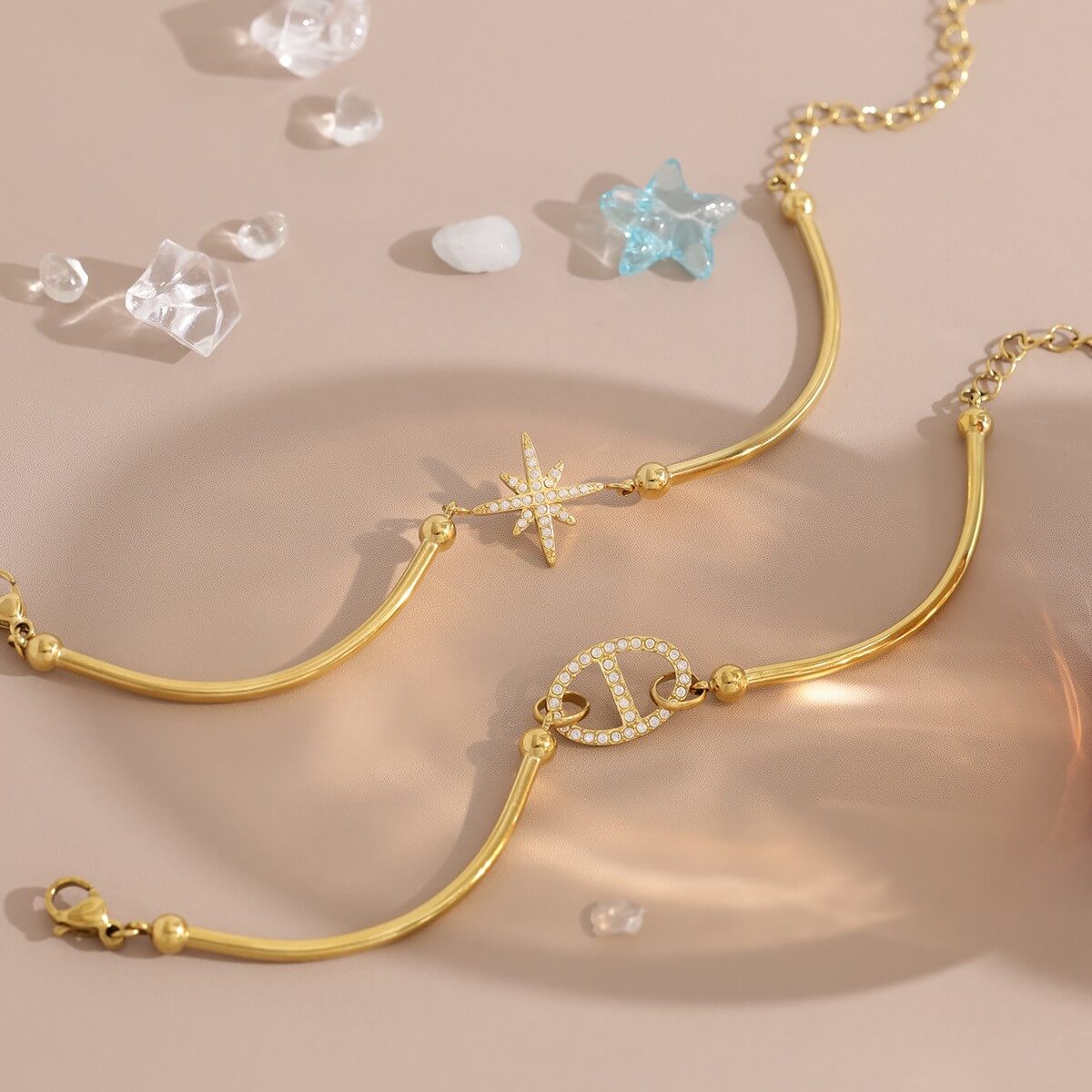 Dainty CZ Gold Charm Bracelet