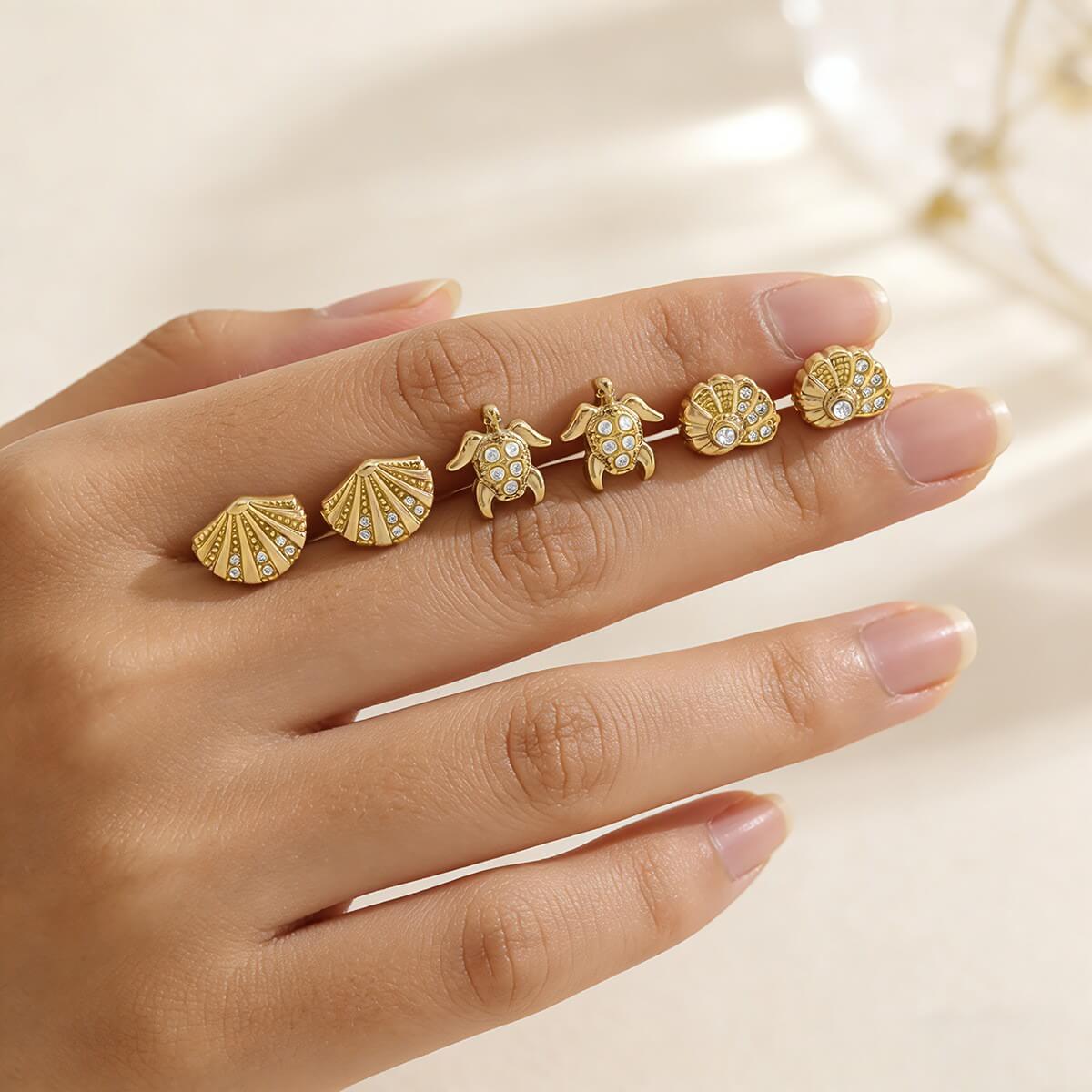 Ocean Crystal Shell & Sea Turtle Stud Earrings