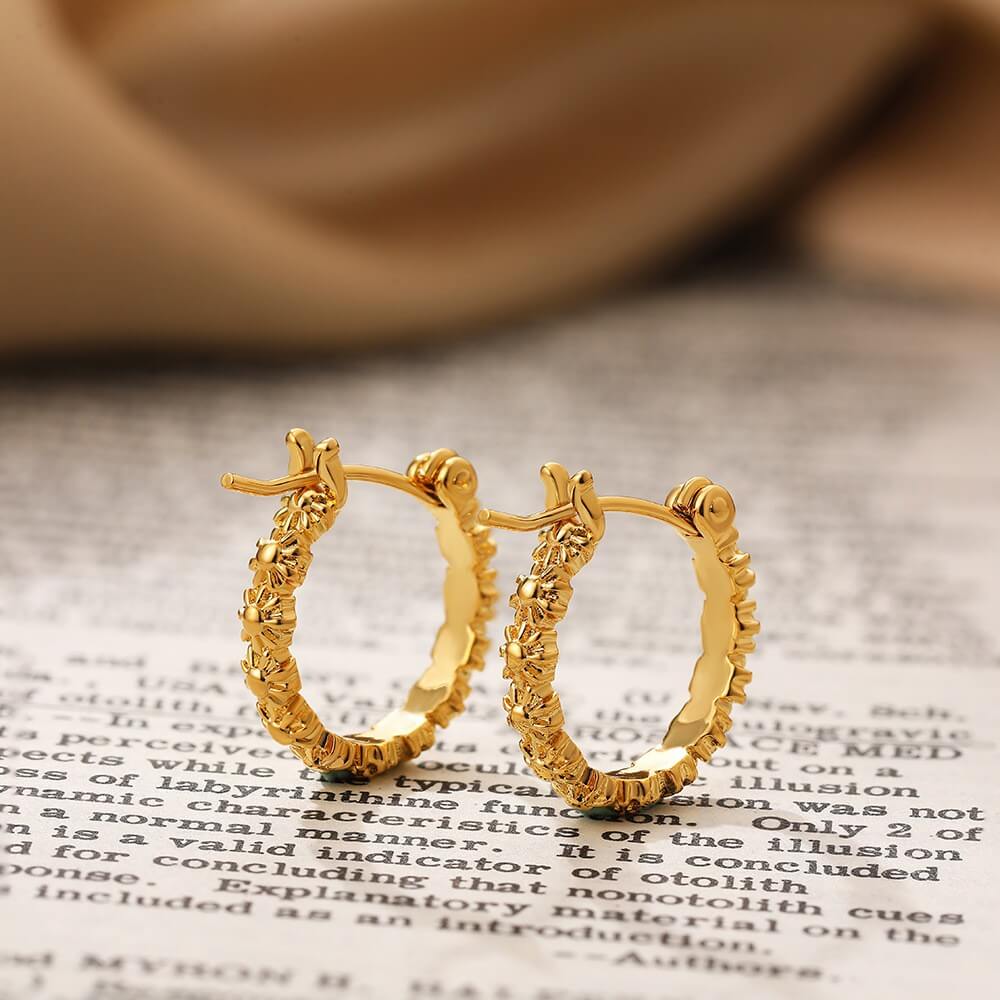 Dainty Textured CZ Huggie Hoop Earrings - 18K Gold Plated Brass