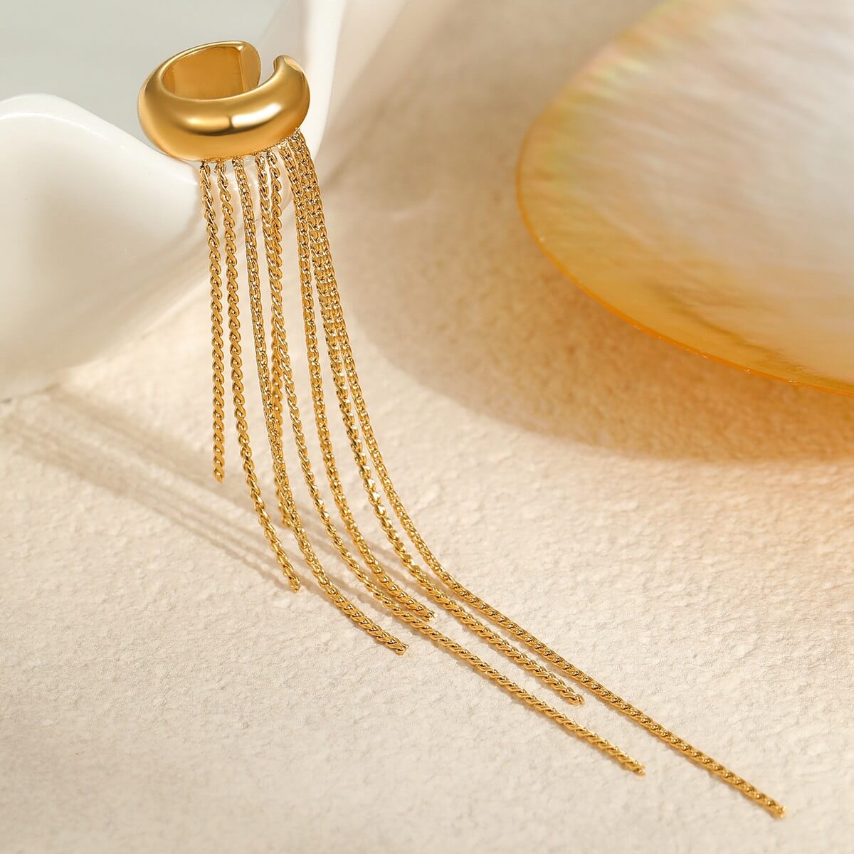 Non-Pierced Gold Chain Tassel Ear Cuff