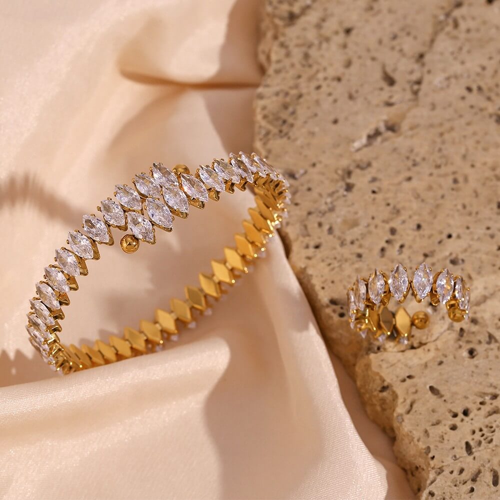 Marquise Zircon Open Bangle & Ring Collection