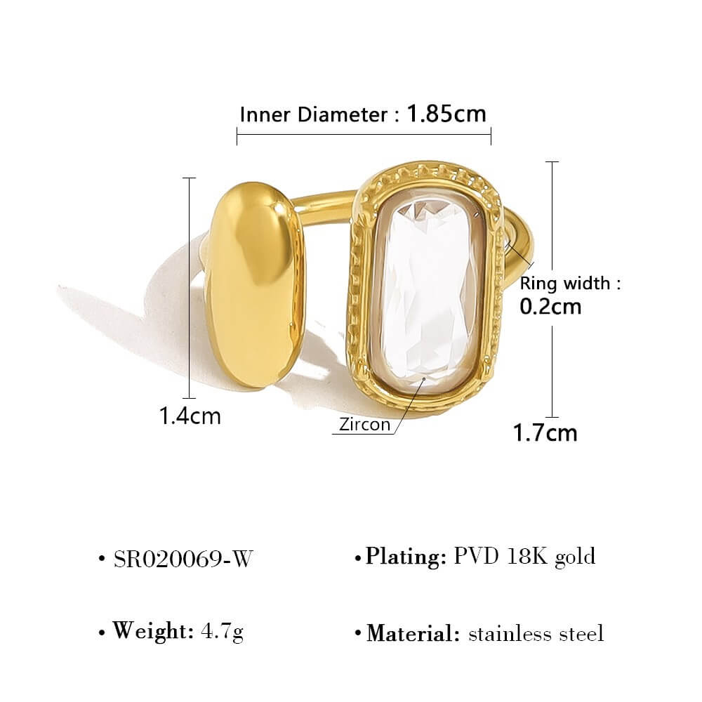 Asymmetric Oval Zircon Open Ring
