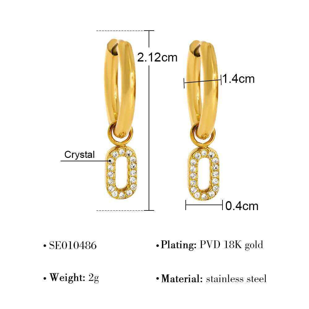 Crystal Charm Stainless Steel Hoop Earrings