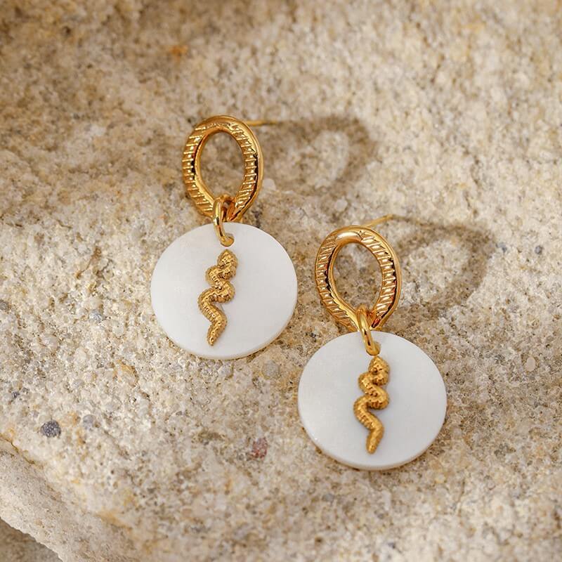 Waterproof Snake Shell Disc Drop Earrings
