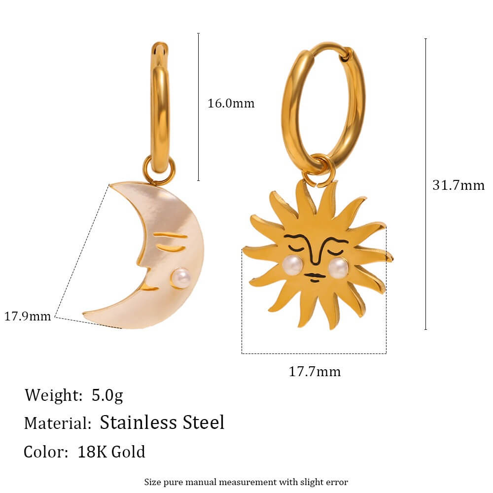 Asymmetric Sun and Moon Huggie Hoop Earrings