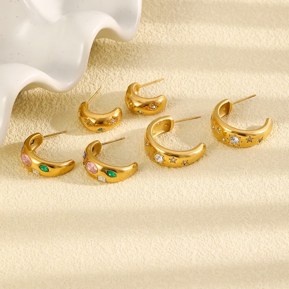 Celestial Zircon Chunky C-Hoop Earrings