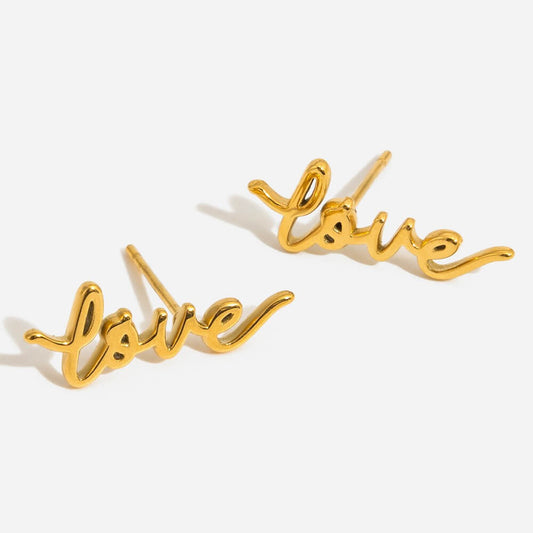 18K Gold Plated Cursive Love Stud Earrings