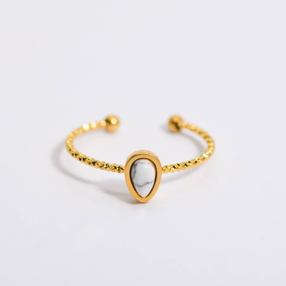 Natural Stone Teardrop Open Ring