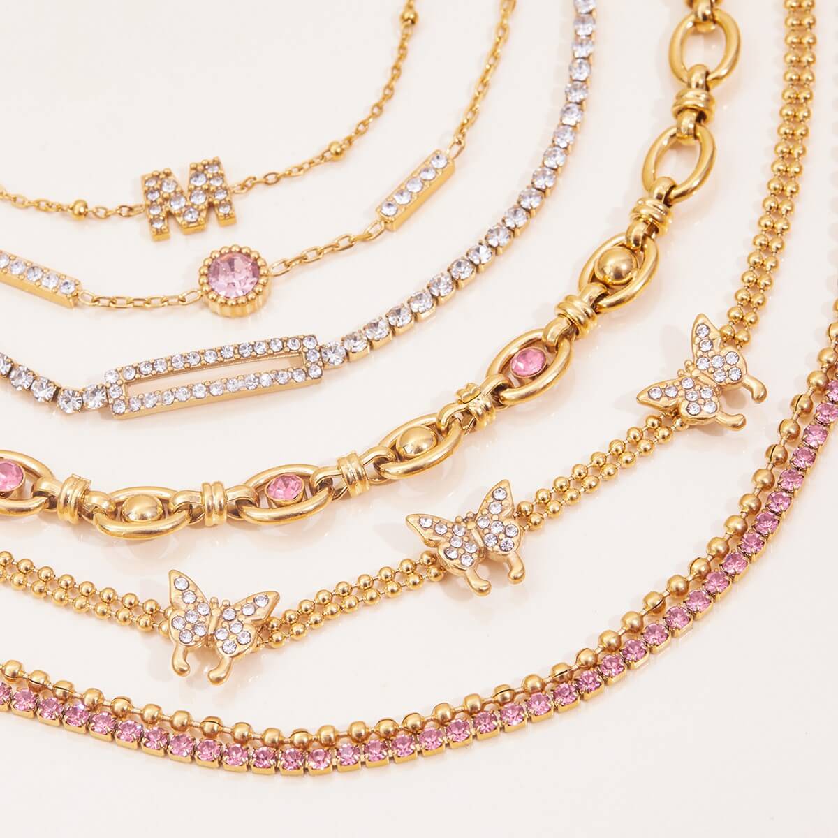 18K Gold Plated Butterfly & Crystal Bracelet Stack Set