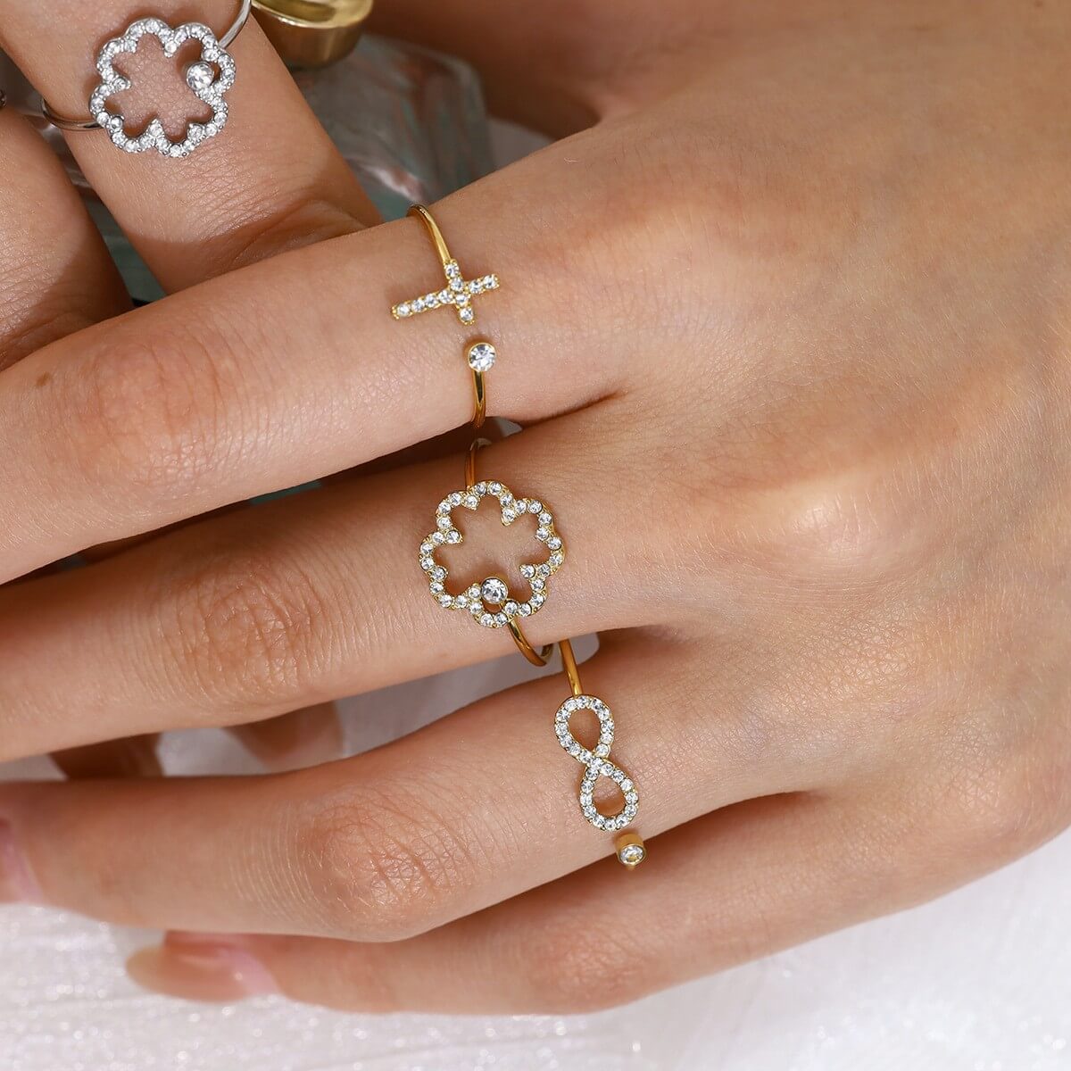 Delicate Crystal Charm Open Ring