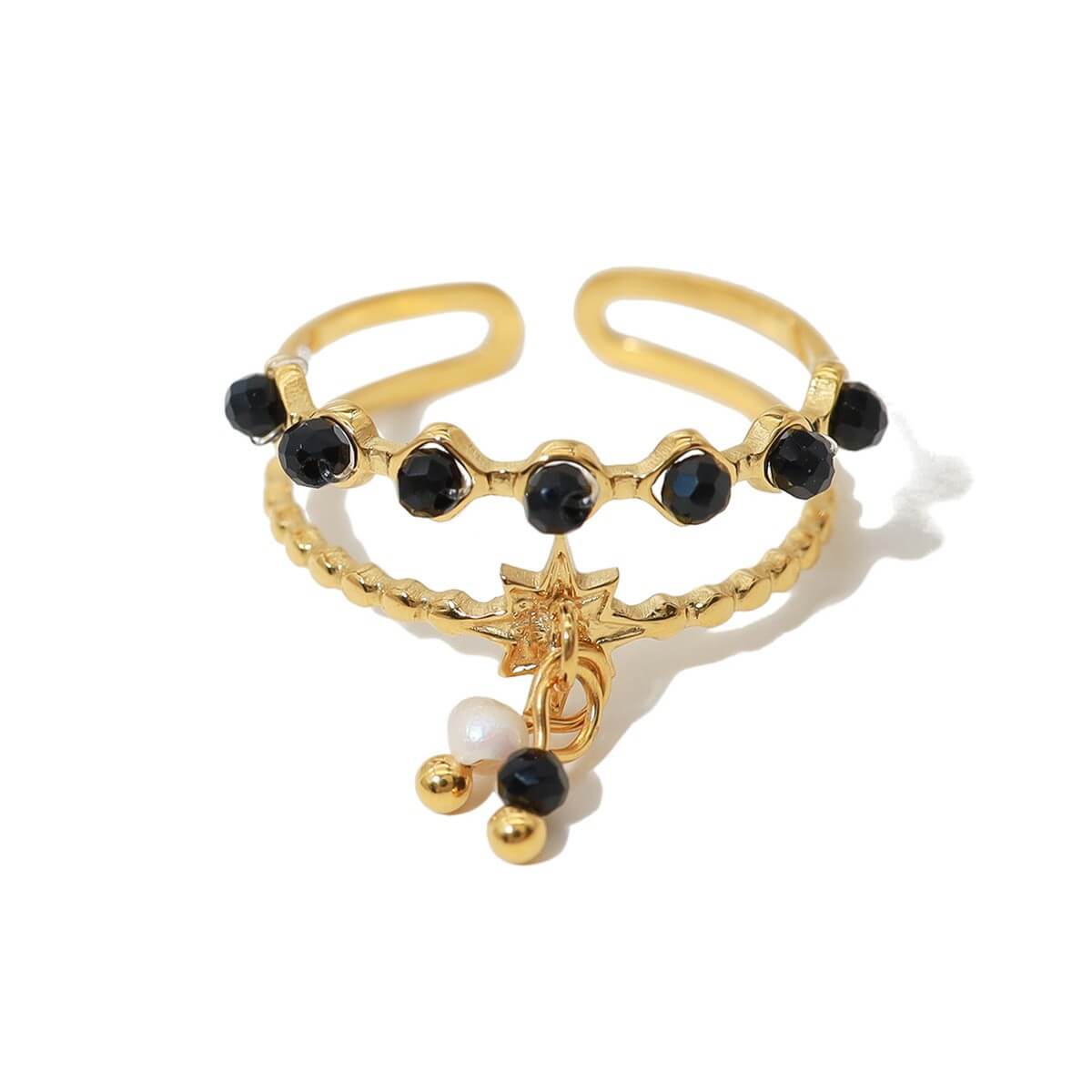 Boho Beaded Double Layer Adjustable Ring