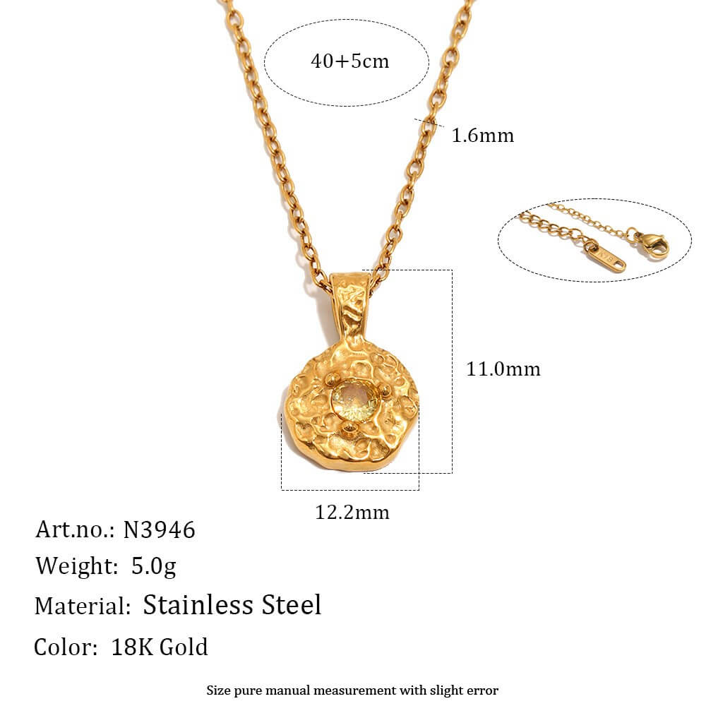 Hammered Birthstone Coin Pendant Necklace